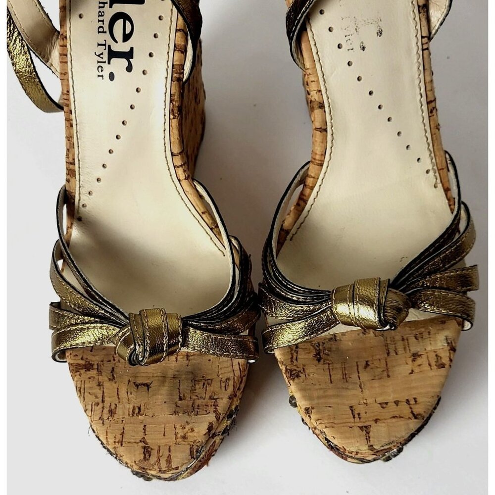 Richard Tyler Wedges Beads Embroidery Brown and Gold Sandals Size 6.5 - Picture 4 of 14